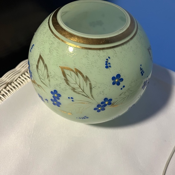 Vintage glass round vase with hand painted floral design  gold trim - Picture 3 of 13